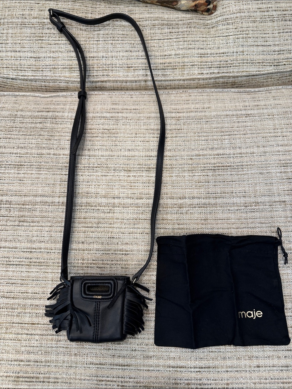 Maje Mini Black Leather Fringe Crossbody Bag Great for a Phone